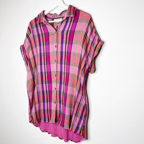 BEACHLUNCHLOUNGE Pink Plaid Button Down Top - Picture 4 of 9